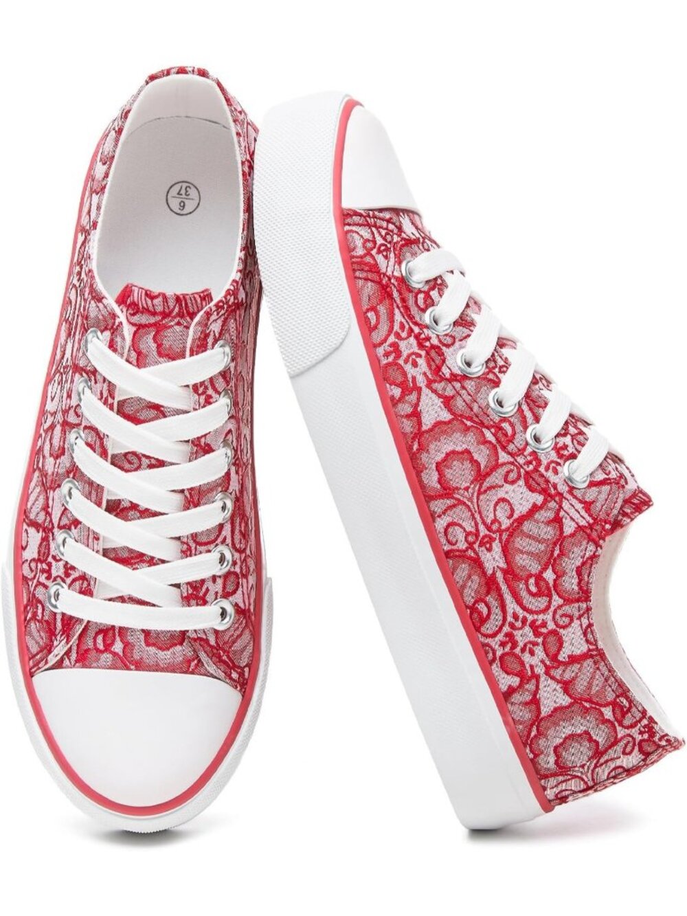 Women's Red Stylish Low top Canvas Comfortable Casual Fashion Walking Sneaker